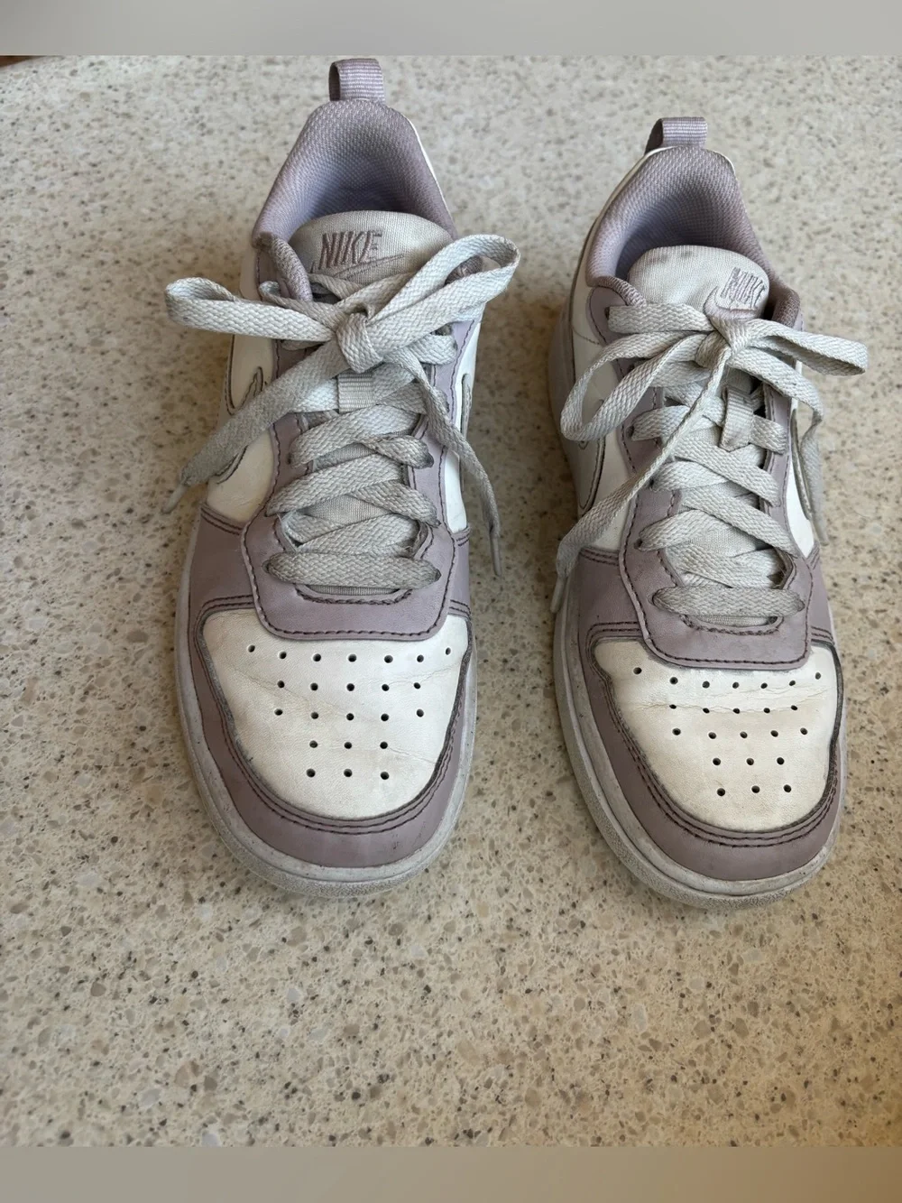 Nike Kids Shoes Court Borough Low Recraft Sneakers White Grey Purple in Size 3.5